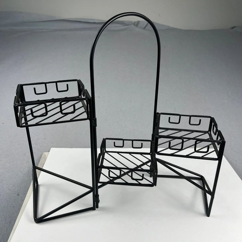 Folding Tiered Metal Wire Display Stand Black 3-Tier Rack 18in Organizer Home